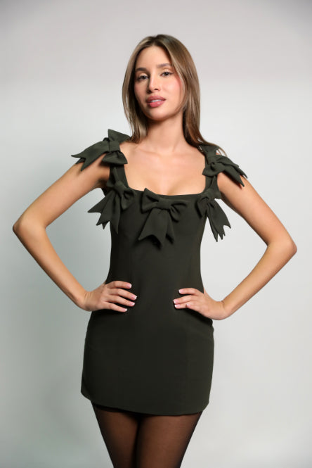 BOW DRESS OLIVE GREEN