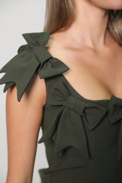 BOW DRESS OLIVE GREEN